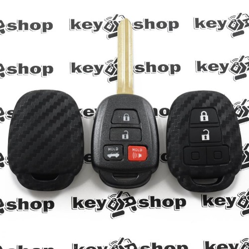 Чехол (силиконовый, под карбон) для авто ключа Toyota (Тойота) 3+1 кнопки