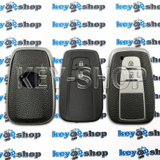 Чехол на смарт ключ Toyota (Тойота), (серебристый, полиуретановый с тиснением под кожу), кнопки с защитой