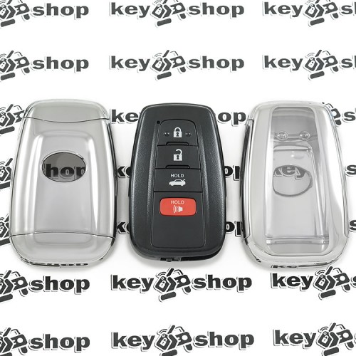    Чехол (серебристый, полиуретановый) для смарт ключа Toyota (Тойота), кнопки с защитой      