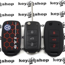   Чехол (черный, силиконовый) для выкидного ключа VOLKSWAGEN GTI (Фольксваген) 3 кнопки