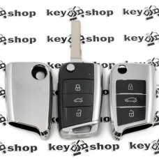       Чехол (серебристый, полиуретановый) для выкидного ключа Volkswagen (Фольксваген), кнопки с защитой