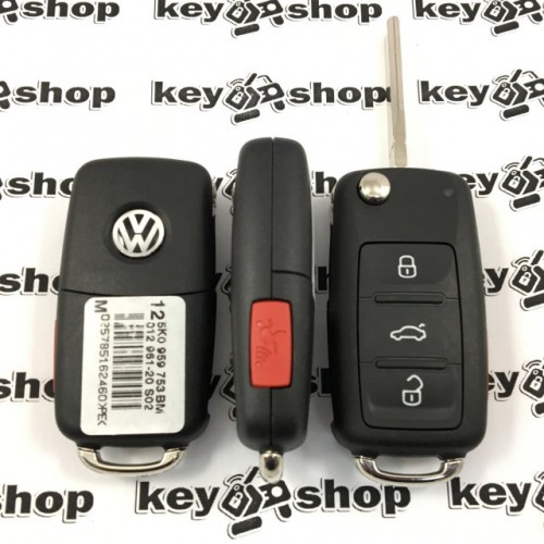 Оригинальный выкидной ключ для Volkswagen (Фольксваген) 3 + 1 кнопки 5K0837202BP, ID 49 (AES), 315 MHZ