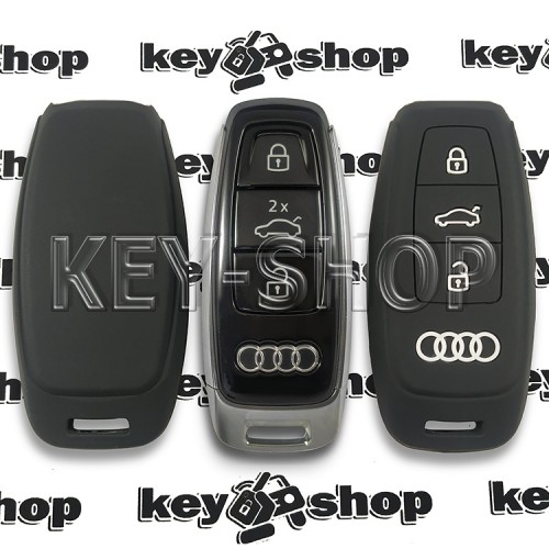       Чехол для смарт ключа Audi (Ауди) A6, A8, Q5, Q7, Q8 (черный, силиконовый) 3 кнопки