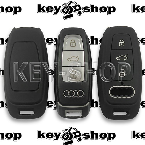      Чехол для смарт ключа Audi (Ауди) A6, A8, Q5, Q7, Q8 (черный, силиконовый) 3 кнопки