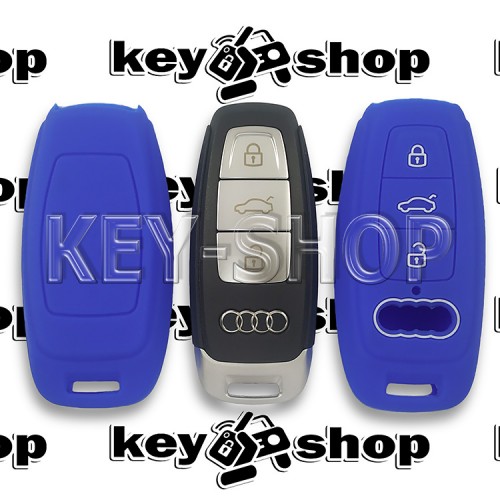     Чехол  для смарт ключа Audi (Ауди) A6, A8, Q5, Q7, Q8 (синий, силиконовый) 3 кнопки