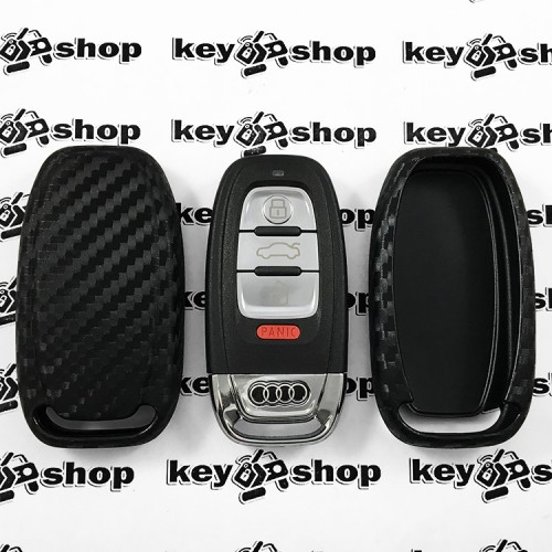    Чехол для смарт ключа Audi (Ауди), A4, A6, Q5, кнопки без защиты, (cиликоновый, под карбон)