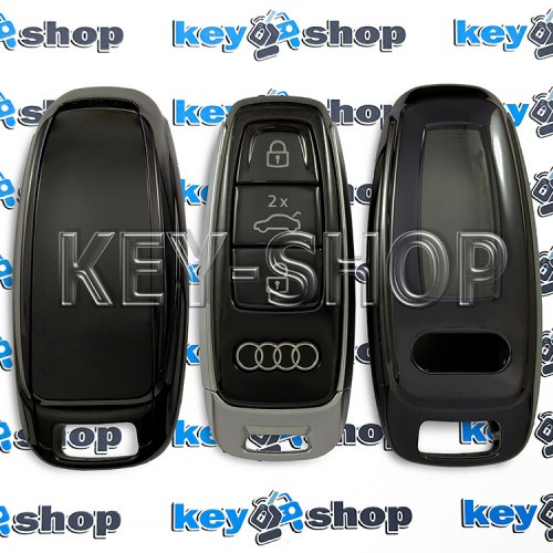 Чехол смарт ключа Audi (Ауди) A6, A8, Q5, Q7, Q8 (черный, полиуретановый) кнопки с защитой