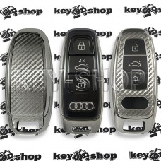 Чехол смарт ключа Audi (Ауди) A6, A8, Q5, Q7, Q8 (серебристый, полиуретановый, под карбон) кнопки с защитой