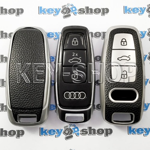 Чехол на смарт ключ Audi (Ауди), A6, A8, Q5, Q7, Q8, (полиуретановый, с тиснением под кожу) кнопки с защитой