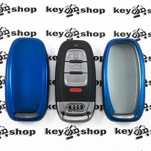 Чехол для смарт ключа Audi (Ауди), A4, A6, Q5, кнопки без защиты (синий, полиуретановый)