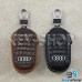Ключница карманная (кожаная, коричневая, с тиснением, на молнии, с карабином, с кольцом), логотип авто Audi (Ауди)