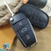 Чехол на выкидной ключ Audi (Ауди), A1, A3, A6, Q2, Q3, Q7, (3 кнопки), натуральная кожа, черный