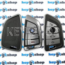 Чехол на смарт ключ BMW (БМВ), (черный, полиуретановый, с тиснением под кожу), кнопки c защитой