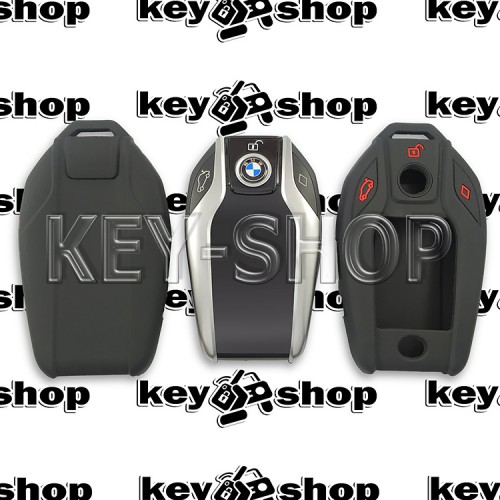 Чехол силиконовый для смарт ключа BMW (БМВ) 3 кнопки (черный)