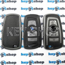 Чехол на смарт ключ BMW (БМВ), (серебристый, полиуретановый с тиснением под кожу), кнопки с защитой