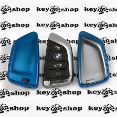 Чехол (синий, полиуретановый) для смарт ключа BMW (БМВ), кнопки без защиты
