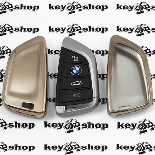 Чехол (золотистый, полиуретановый) для смарт ключа BMW (БМВ), кнопки без защиты