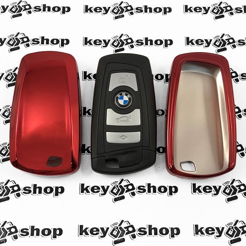 Чехол (красный, полиуретановый) для смарт ключа BMW (БМВ), кнопки без защиты