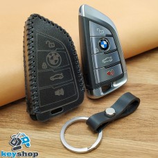    Чехол на смарт ключ BMW (БМВ) 3 + 1 кнопка, кожаный, черный