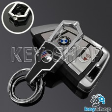 Металлический брелок для авто ключей BMW M (БМВ М) с карабином и кожаной вставкой
