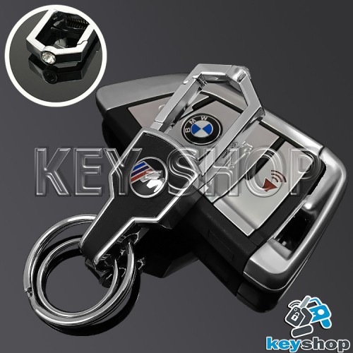 Металлический брелок для авто ключей BMW M (БМВ М) с карабином и кожаной вставкой