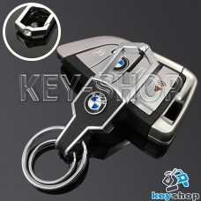 Металлический брелок для авто ключей BMW (БМВ) с карабином и кожаной вставкой