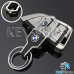 Металлический брелок для авто ключей BMW (БМВ) с карабином и кожаной вставкой