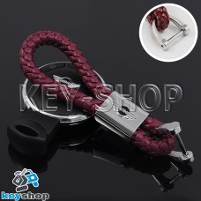 Кожаный плетеный (бордовый) брелок для авто ключей Mini (Мини)