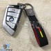 Кожаный замшевый (черный) брелок для авто ключей с логотипом BMW (БМВ) и хромированным карабином