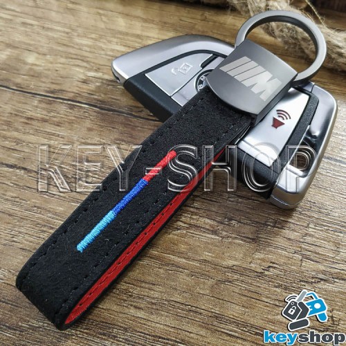 Брелок ключа BMW M (БМВ М)  кожаный, замшевый (черный) с карабином