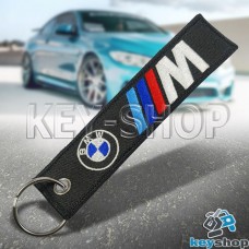 Брелок для автоключей BMW (БМВ) черный, с кольцом (текстиль)