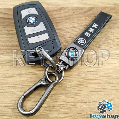 Брелок ключа BMW (БМВ) кожаный (черный) с карабином