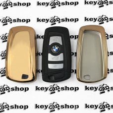 Чехол (золотистый, полиуретановый) для смарт ключа BMW (БМВ), кнопки без защиты