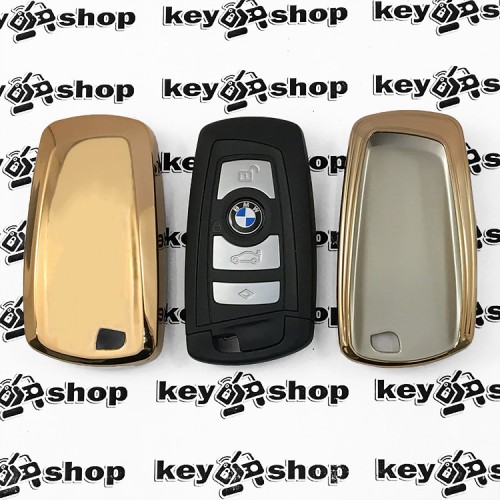 Чехол (золотистый, полиуретановый) для смарт ключа BMW (БМВ), кнопки без защиты