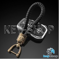 Кожаный плетеный (чёрный) брелок для авто ключей Toyota (Тойота)