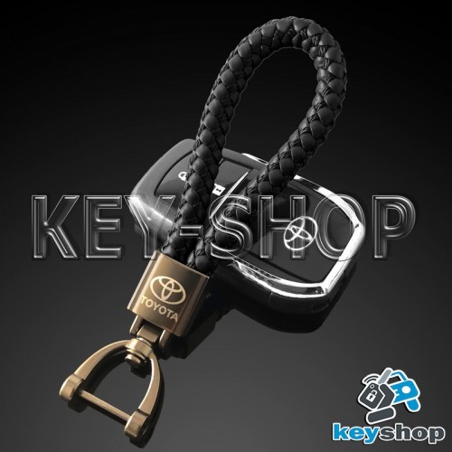 Кожаный плетеный (чёрный) брелок для авто ключей Toyota (Тойота)