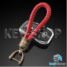 Кожаный плетеный (красный) брелок для авто ключей Toyota (Тойота)