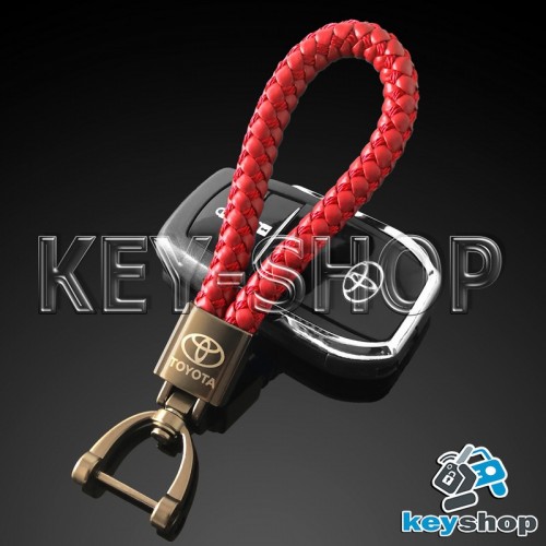 Кожаный плетеный (красный) брелок для авто ключей Toyota (Тойота)
