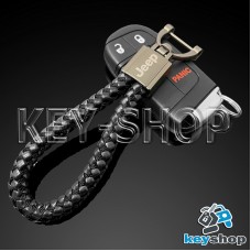 Кожаный (чёрный) плетеный брелок для авто ключей Джип (Jeep)