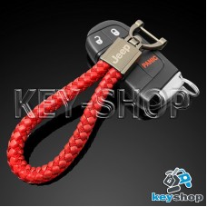 Кожаный (красный) плетеный брелок для авто ключей Джип (Jeep)
