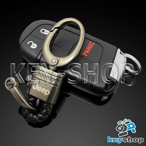 Кожаный (чёрный) плетеный брелок для авто ключей Джип (Jeep)