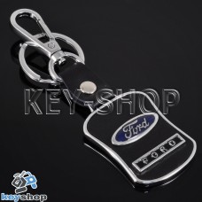 Металлический брелок с кожаными вставками для авто ключей FORD (Форд)