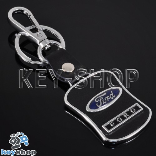 Металлический брелок с кожаными вставками для авто ключей FORD (Форд)