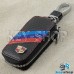 Ключница карманная (кожаная, черная, под карбон, на молнии, с карабином, с кольцом), логотип авто Cadillac (Кадилак)