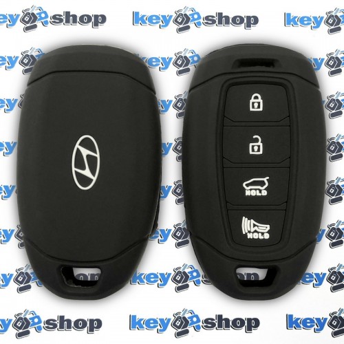 Чехол (черный, силиконовый) для авто ключа Hyundai (Хундай) 3+1 кнопки