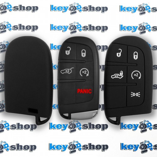 Чехол (черный, силиконовый) для смарт ключа Jeep, Dodge, Chrysler (Джип, Додж, Крайслер) 4 кнопки + 1