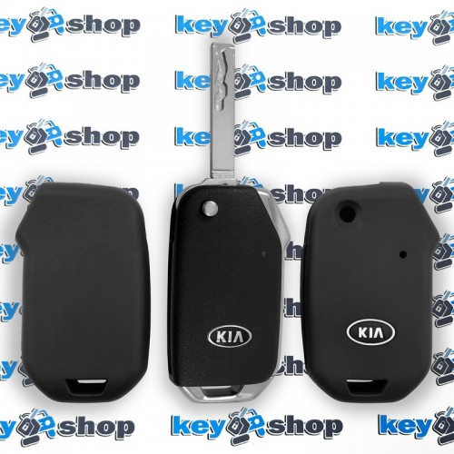Чехол для выкидного ключа KIA (КИА), Cerato, Sorento, Rio, Sportage, Ceed, (черный, силиконовый) с логотипом