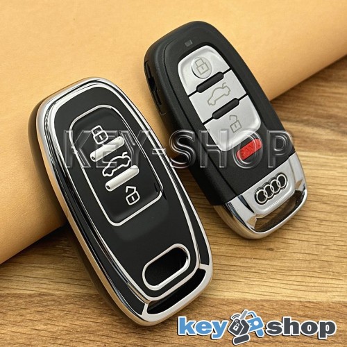 Чехол для смарт ключа Audi (Ауди), A4, A6, Q5, кнопки с защитой (черный, полиуретановый)