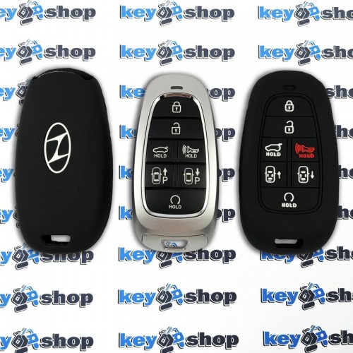 Чехол (черный, силиконовый) для авто ключа Hyundai (Хундай) 6+1 кнопка