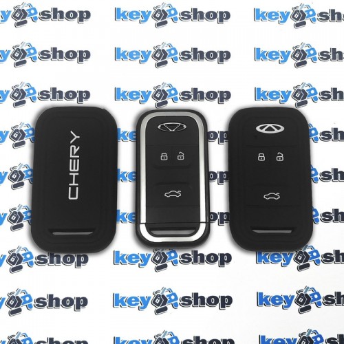 Чехол (силиконовый) для смарт ключа CHERY (Чери) Tiggo 4, 7, 8, 3 кнопки (черный)